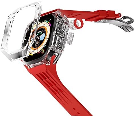 SJSW За Apple Watch Ultra 49mm Транспарентен Флуорорубер Луксузен Комплет За Модификација Случај&засилувач;Бенд За Iwatch Серија 8 Мод Комплет