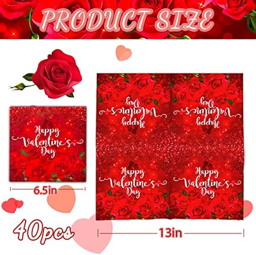 Денот На вљубените Декор - Роза Салфетки За Денот на Вљубените 40 парчиња Среќен Ден На Вљубените Црвени Хартиени Салфетки За