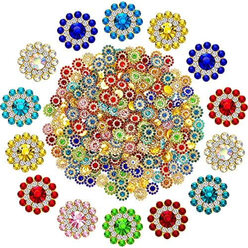 ВИЛБОНД 300 парчиња копчиња со цвеќиња од 12 мм со ригистони шијте на цветните украси 0,5 инчи кристално стаклени мониста копчиња