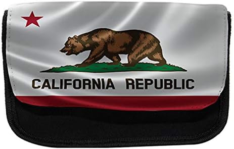 Необичен американски случај со молив, мечка од калифорниска република, торба со молив со ткаенини со двоен патент, 8,5 x 5,5, повеќебојни
