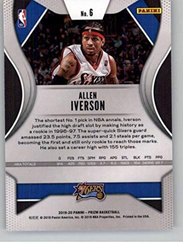 2019-20 PRIZM NBA 6 Ален Ајверсон Филаделфија 76ers Официјална картичка за трговија со кошарка во Панини