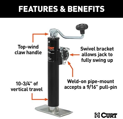 Curt 28320 Weld-On Mount-Mount приколка за вртење на приколка, 2.000 фунти. 10-3/4 инчи вертикално патување