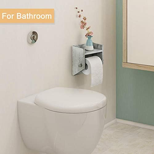 Дрво тоалетен држач за тоалети, монтирање со полица за складирање Гроздобер декоративно ткиво хартиена хартија ролна ролна за бања, кујна,