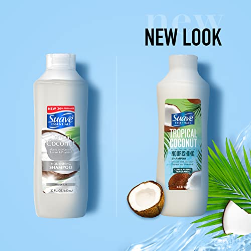 Suave Essentials Негување шампон за суво коса тропски кокос нанесена со екстракт од кокос и витамин Е 30 мл