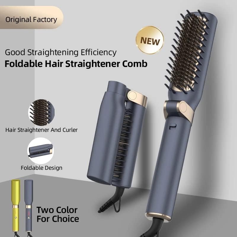 Zlxdp преклопна 2in1 јонски фен за коса четка за коса за исправнување на четка за мазнење чешел чешел топло брзо загревање анти-скалд
