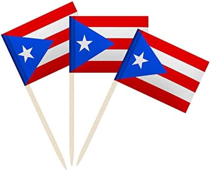 100 Пакет Порторико Знаме Порторико Чепкалка За Заби Знамиња, Коктел Зема Мини Стап Кекс Топперс Земја Зема Партија Декорација Прослава Коктел