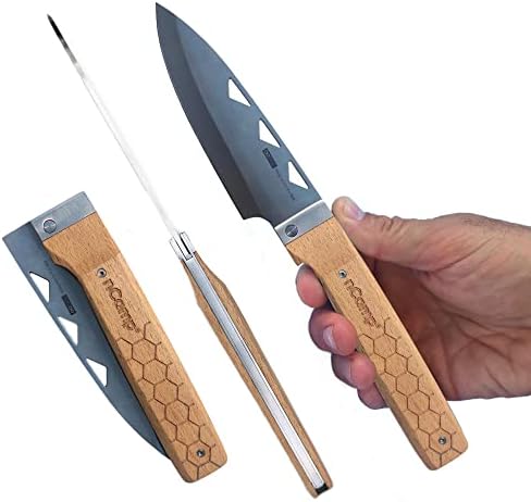 Нож за преклопување на храна за храна NCAMP - Премиум нож за готвачи, класичен западен алатка, нож за готвење на отворено со челик од 9CR18MOV, рачка од дрво за удобен безбе?