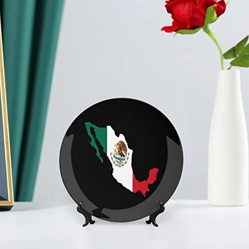 Мапа на знамето Мексико Персонализирана коска Кина Прилагодени керамички декоративни плочи Домашна тркалезна плоча со држач за приказ 6инч