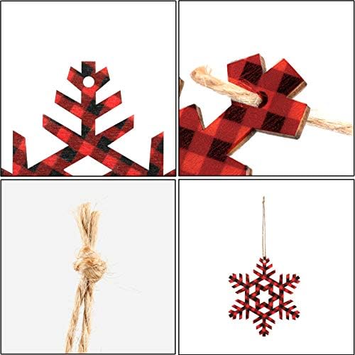 40 парчиња биволски карирани Божиќни дрвени снегулки украси Снегули дрвени парчиња занаети дрво сет со 40 парчиња клинови за Божиќни празници