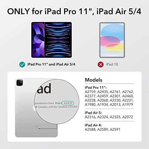 Заштитник на екранот ESR компатибилен со iPad Pro 11 инчи и iPad Air 5/4, филм со кален-стакло со рамка за усогласување, отпорна