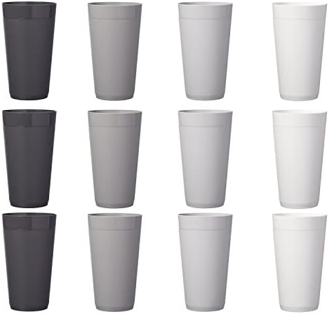 САД Акрилик Њупорт 20 унца Нераскинлива Пластика Редење Вода Тамблери Во Сив Камен | Сет на 12 Чаши За Пиење | Еднократно, бпа-бесплатно,