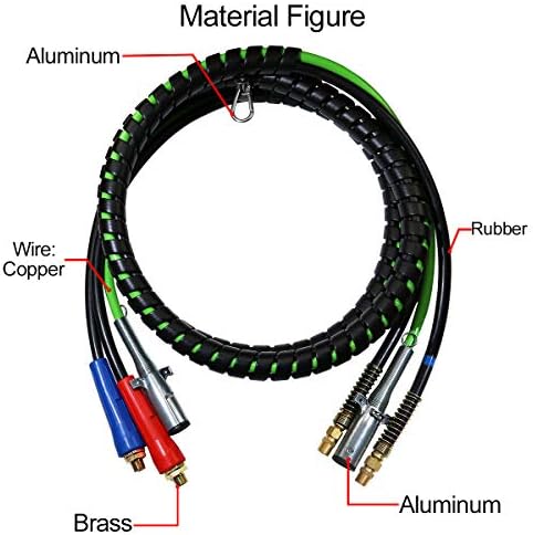 BOERAY 15FT 3 во 1 ABS & Power Air Line Line Chose Wrap 7 Way Електричен кабел со зафат за рачка за полу -приколка за приколка на камиони