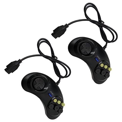 QBLAHIP 2PCS 6 Контролер на играта на копчињата за Sega Genesis Black Genesis Six Six Contch Controller