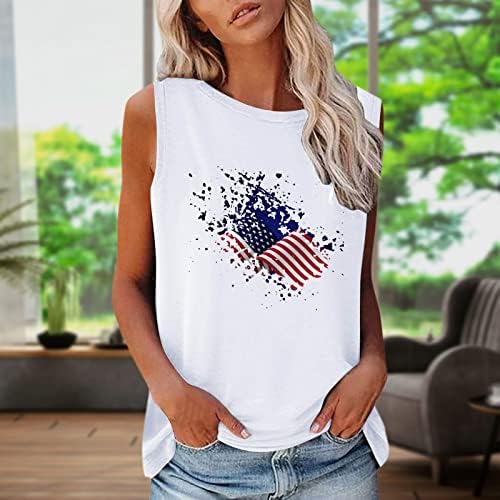 Narhbrg женски обични лабави резервоар врвови графички удобни летни основни маици Симпатична американско знаме печатено врвови