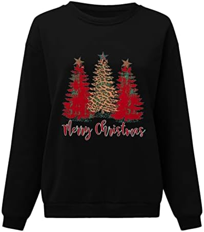 Божиќни џемпери во Дсодан за жени, женски елки печати пулвер маици Божиќни обични екипаж на долги ракави врвови графички