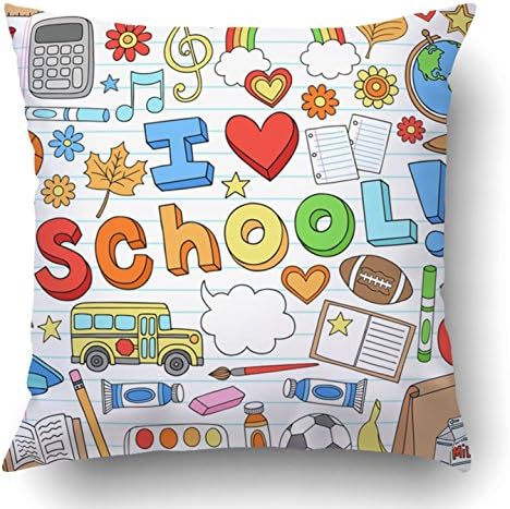 Перница за фрлање перници за емвентност покрива кафеава наставник Јас сакам училишни училници за снабдување Doodles Design на наредени
