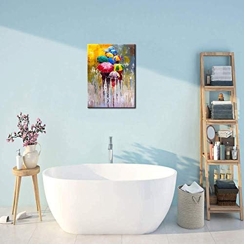 Wallидна уметност за дневна соба луѓе во дожд Шарено масло за сликање на платно за сликање на плака за слика и мала рамка за сликарство