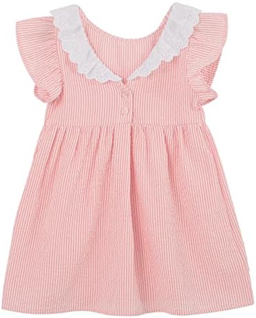 Бебе девојче чипка јака лента за облекување дете слатко летни фустани за трепет на ракави
