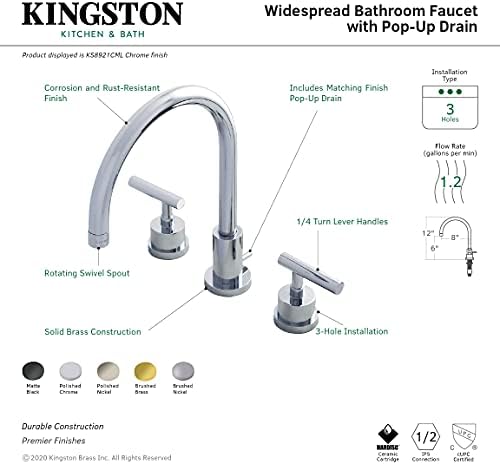 Кингстон месинг KS8921cml Менхетен широко распространета тапа за бања, полиран хром