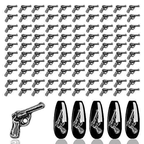 Jerclity 100 парчиња пиштол форма антички сребрени нокти шарми рамен грб пиштол привлечност 3Д декорација на нокти налепница пиштол легури