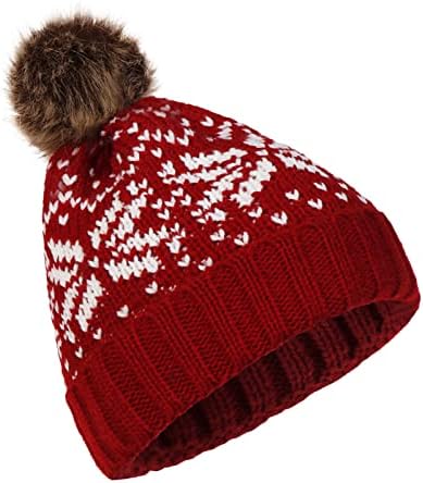 Зимски капи за жени плетени beanie снегулка капа Божиќни нејасни пом капа faux топло волнено бејзбол капачиња за мажи облека татко