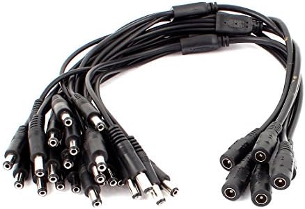 AEXIT 6PCS CCTV батерии, полначи и додатоци Камера 1 женски до 4 машки 5,5x2.1mm DC кабел за напојување на електрична енергија Сплитер