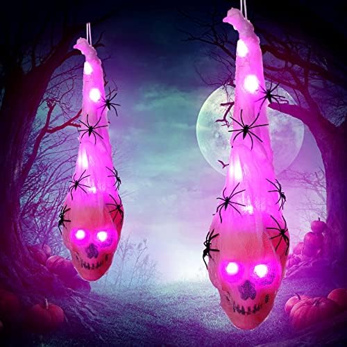 2 компјутери LED декорација на Ноќта на вештерките што висат светло светло череп застрашувачки надворешен прогонет скелет што