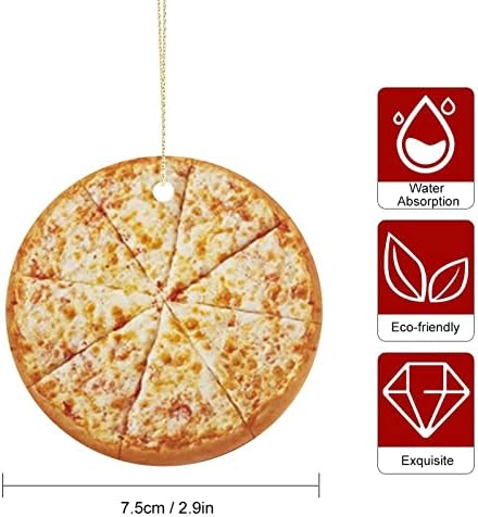 UTF4C Сирење пица Божиќ украс, смешен украс за храна, симпатичен украс за деца, уникатен керамички круг рамен украс за елка, празнични