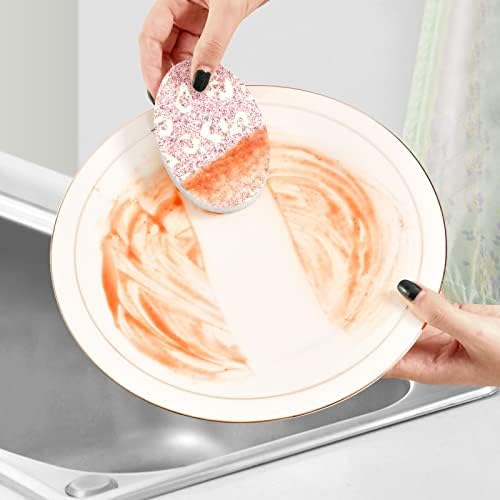 Алаза розово злато и розово леопард принт природни сунѓери кујнски целулоза сунѓер за миење садови за миење бања и чистење на домаќинствата, не-крик