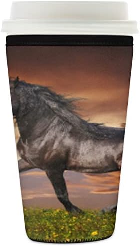 Иден кафеав ракав коњ 3Д печатење, животински цветен неопрен изолиран ракави за ракави на ракави за пијалоци за пијалоци 16oz - 18oz