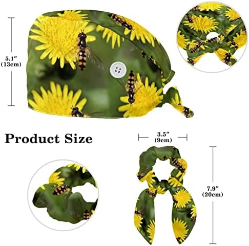 Медицински капачиња на Муоум, прилагодливо работно капаче со копчиња и лакови за коса, крцкави цвеќиња и пчела