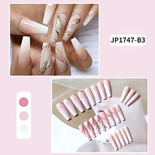 Гофидин 24 парчиња одвојлив мермер градиент Долги лажни нокти/АБС носат лажни лажни нокти за покривање во 12 различни големини за жени