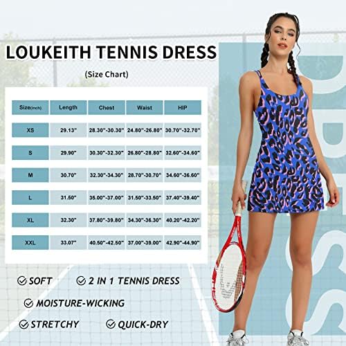 Тениски фустан на Loukeithенски женски јазик со вградени шорцеви и градник вежбање тренингот без ракави фустани за атлетски голф со