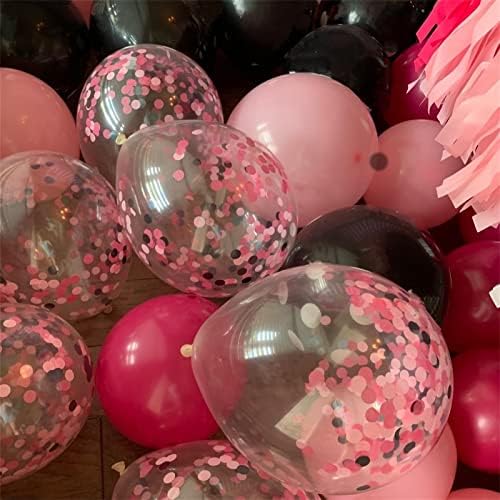 Балони Црна И Розова, Пакет од 60 Топла Розова Црна Бела Латекс Балони И Конфети, Роза Црвена Розова Партија Балони Декорација