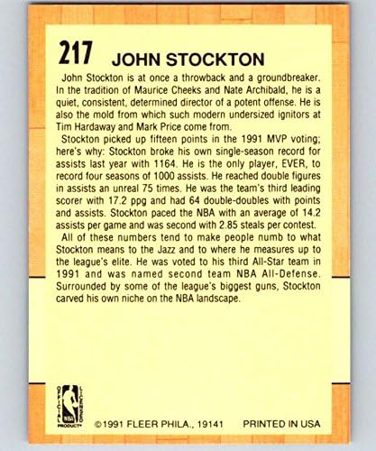 1991-92 Флеер кошарка 217 Johnон Стоктон Јута џез како официјална трговска картичка во НБА од Флеер/Скајбокс