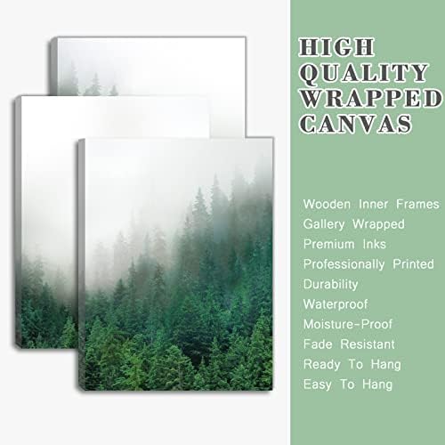 Низал природна глетка маглива шумска wallидна уметност сет од 3 маглисти шумски планински wallидни уметности зелени пејзаж сликање врамени