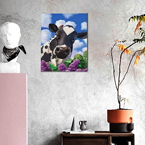 Sainv Симпатична крава платно Декоративно сликарство, големина: 16x20in, погодна за дома, канцеларија, wallидна декорација