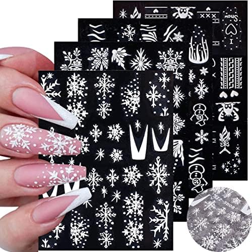 4 листови Божиќни налепници за уметност на нокти 5д врежана зимска снегулка за нокти за олеснување на ноктите за нокти за нокти