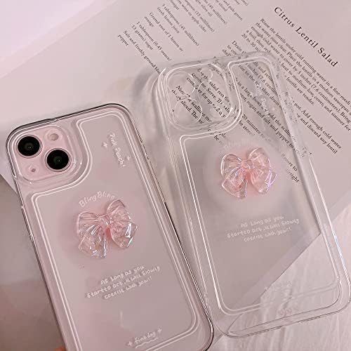 Сопственик Компатибилен за iPhone 12 Симпатична 3D Розова Bownot Тенок Јасен Clearетски Дизајн Жени Тинејџерки Камера Објектив