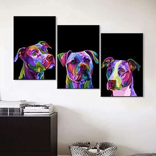3 парчиња поп уметност Пит Бул куче поп уметност wallид декор куче wallид декор животински wallид поп уметност декор куче wallид