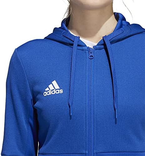 Adidasенски женски Ti fz јакна со целосна зип, влага за влага - морнарица сина/бела боја