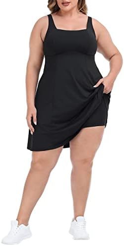 HDE женски плус големина тенис атлетски тренинг фустан со вградени шорцеви и градник црна