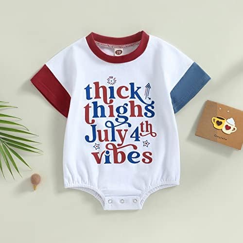 Новороденче бебе девојче момче 4 -ти јули меур Ромпер САД, печатење на букви од четврти јули, облеки за џемпери