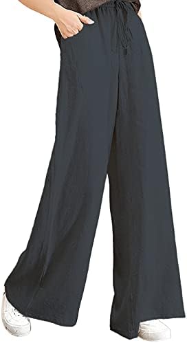 Miashui 20 плус големина цврсти панталони за влечење жени со џебови лабави обични памучни хеланки боја плус панталони со големина 3
