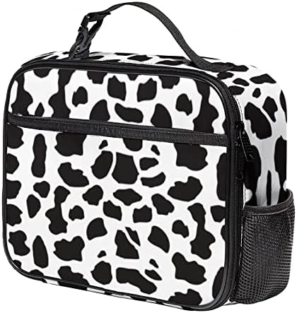Крава торба за ручек со крави со џебови Трајни модна изолација кутија за ручек за ручек, тотална торба со заклучување на лента за рака