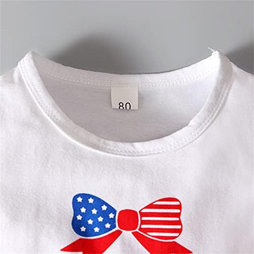 Бебе девојче ќебиња со глава за деца деца девојки девојки 4 -ти јули зборови кратки ракави Денот на независност на маица врвови панталони