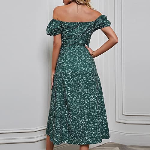 Icodod фустан женски 2023 лето лето -обичен цветен принт краток ракав квадратни вратот Висока разделена плажа долги фустани за жени