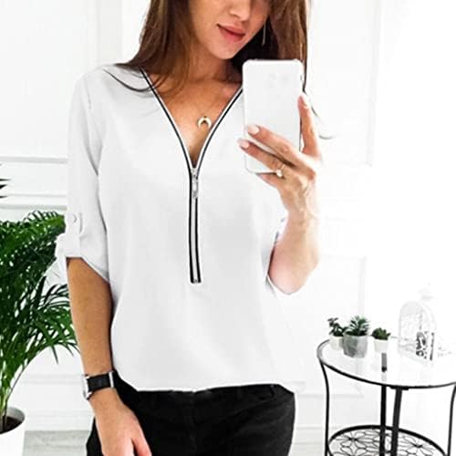 Comigeewa Girls v вратот Chiffon Zip Up Lounge Basic Top Tshirt за жени есен лето не ne ne