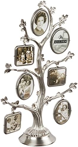 Малден меѓународни дизајни Семејно стебло Мода метална рамка за слика, 14 опции, 7-2 еднострани рамки, 14-1x1, сребро