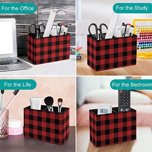Buffalo Plaid Red Checked Cheared PU Fore Leather Pencil Sholders Multifunction Pen Cup Coup Contail Model Desk Организатор за канцеларија